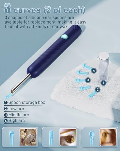 Ear Wax Removal, Ear Cleaner with Camera and Light, FSA - HSA Eligible, Ear Wax Removal Tool Camera with 1080P, Ear Cleaning Kit with 6 Spoons - color: Deep Blue