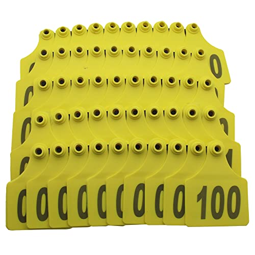100PCS Cattle Ear Tags 001-100 Numbered Plastic Farm Identification | 4.1x3 Inch Oversize Tags for Cattle Cows Goats Sheep Pigs Hog Calf, Laser Printed Herd Management (001-100, Yellow) - color: Yellow
