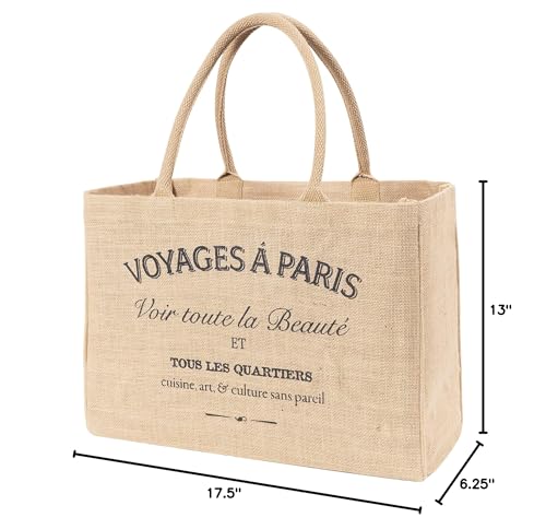 KAF Home Jute Market Tote Bag with Handles, Voyages - color: Voyages