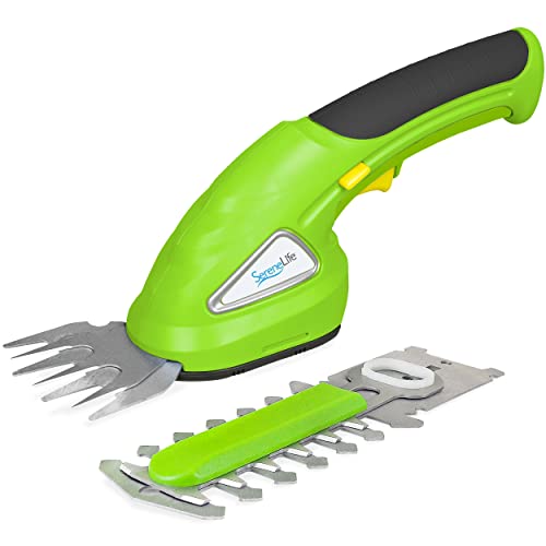 SereneLife Cordless Handheld Grass Cutter Shears, Portable Lightweight Electric Hedge Trimmer, Hand Held Garden Clippers Powered with Rechargeable 3.6V Battery, Changeable Blade Trimmers Light Green - color: Green