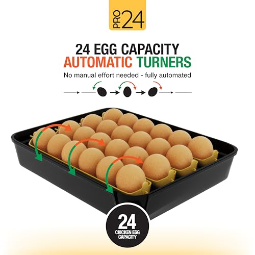 Hatching Time Pro24 Automatic Egg Incubator for Hatching Eggs – Digital Chicken Egg Incubator, Humidity Display, Auto Turner & LED Candler | Hatches 24 Chicken Eggs, Fits Quail, Duck, Turkey, Goose