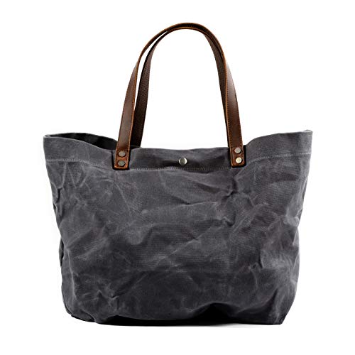WUDON Waxed Canvas Travel Tote Bag - Extra Large Carryall Shoulder Bag for Women | Travel - color: Grey