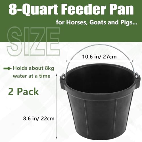Sadnyy 2 Pcs Rubber Feeder Bucket, Quart Gallon Rubber Horse Feed Bucket with Handle Large Utility Feed Pan Dog Bowl Horse Feeder for Goats Horses Animal Feeding, Inches (10.6 x 8.6 Inches,Classic) - size: 10.6 x 8.6 Inches, style: Classic