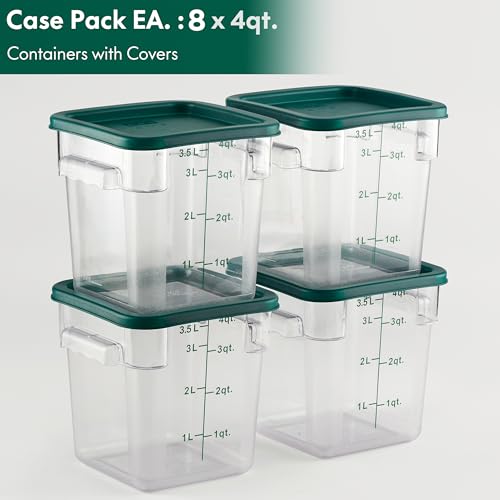 CURTA 8-Pack 4 Qt NSF Clear Polycarbonate Food Storage Containers with Green Lids - Square, Commercial-Grade, Freezer & Dishwasher Safe, Stackable - color: 4.0 Qt 8-Pack(Green Lids)