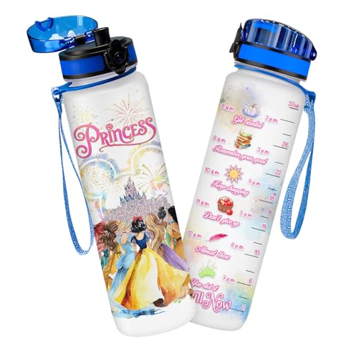 Princess Fairytale Inspired 32oz Water Bottle with Time Marker – Cute Magic Castle Design, Motivation Drink Water Bottle, Gift for Princess & Fairytale Lovers - color: Princess girl