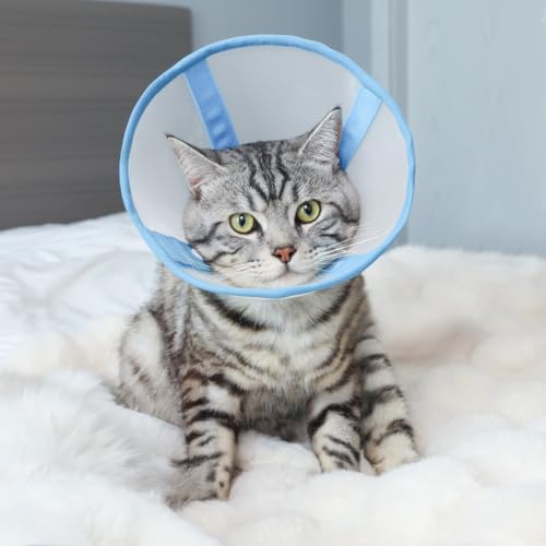 Cat Cone Collar Soft, Lightweight Mesh Recovery E Collar to Stop Licking, Breathable Cone for Cats, Kitten & Small Dogs Surgery, Blue S