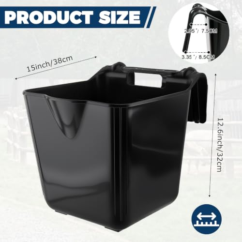 Horse Feed Bucket,15 Quart Plastic Hook Over Feeder for Horse Sheep Cattle | Mountable Livestock Plastic Feed Bucket | Horse Feeder & Water Pail | Easy Hanging | Ideal for Horse Stable,Farms,Ranch