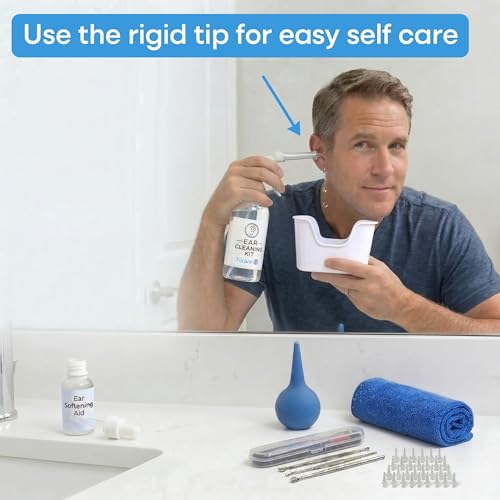 Ear Wax Removal Tool by Tilcare - Ear Irrigation Flushing System for Adults & Kids - Perfect Ear Cleaning Kit - Includes Basin, Syringe, Curette Kit, Towel and 30 Disposable Tips | Water Flush- Based Ear Cleaning Kit for Adults, Teens and Children | Inclu