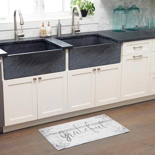 Cozy Living Anti-Fatigue Kitchen Mat, Grateful Floral 17.5"x30" - color: Grey/Cream, size: 18"L x 18"W x 0.5"Th