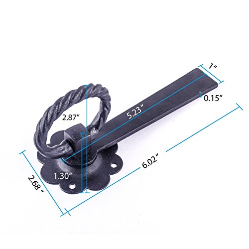 Renovators Supply Manufacturing Black Wrought Iron Floral Ring Pull Gate Latch Fence Door Lock with Mounting Hardware - color: Wrought Iron Floral, size: Pack of 1