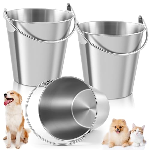 Honeydak 2 Pack 1 Quart Water Pails Unbreakable Food Buckets for Dogs | 304 Stainless Steel, Heavy Duty, Durable Multi Purpose Container for Dogs, Pets, Kennels, Cages, Food Prep, Farms
