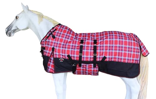 Challenger 1200D Turnout Waterproof Rain Horse Sheet Light Winter Blanket 374B - color: Red Plaid, size: 80 inches