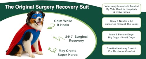 Surgi Snuggly Dog Surgery Recovery Suit, Cone Alternative, Spay/Neuter SL | Dog Recovery Suit for Dogs — Veterinarian-Invented Surgical Suit & Recovery Onesie with Easy Bathroom Access After Surgery - color: Super-Hero, size: Small Long (L-12"-15" | G-14"