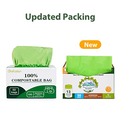 Compostable Bags,Trash bags 13+ gallon tall kitchen, Compostable Trash Lawn & Leaf Yard Waste Bags,Kitchen Compost Trash Bin Compatible,Extra Thick1.01 Mills,Certified by BPI and OK Compost(50count) - color: 13G-50count