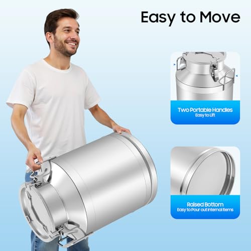 50L/13 Gallon Stainless Steel Milk Bucket, Heavy Duty Milk Can with Sealing Lid and Easy-Flow Spigot, Large Liquid Container Storage for Wine, Water, Coffee, Oil Storage, Transport, and Dispensing - size: 50L/13Gal
