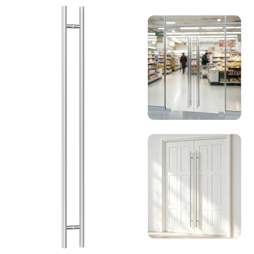 Ranbo 71" Door Pull Handle, 1.2mm 304 Stainless Steel, Brushed Nickel | 59-1/16" Hole Spacing, Fits 1/4"–3/4" Glass Doors and 1-3/8"–2-3/16" Wood Doors, for Entry, Commercial and Storefront Door - size: 71 inches/1.5 inches Cross Section Diameter
