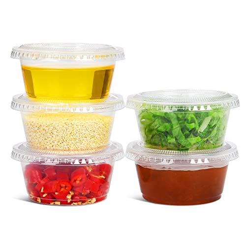 Clear Disposable Plastic Portion Cups with Leakproof Lids | Jello Shot & Condiment Cups | 3.25 OZ, 100 Sets | BPA Free & Recyclable - style: 3.25 OZ