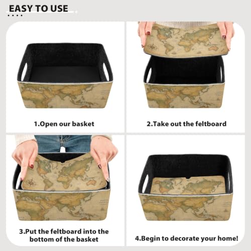 Storage Baskets Felt Foldable Storage Cube Shelf Bins Organizer Box for Kids Toys Office Bedroom Closet Babies Nursery 2-Pack (Retro World Map) - color: World Map