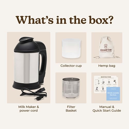 Almond Cow Nut Milk Maker Machine, Plant-Based Milk Maker for Almond, Oat, Cashew, Soy Milk, Stainless Steel, No Straining Needed - Makes 5-6 Cups, 120V - size: Almond Cow