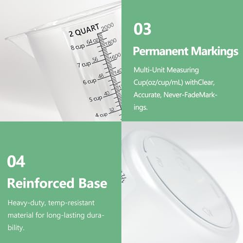 Plastic Measuring Cup with Handle, Pool Chemical Measuring Cup, Measuring Pitcher with Laser-Etched Markings for Liquid Mixing, Pouring, Lawn Care, Motor Oil, Lab Use (64 oz, 2000ml) - size: 64 fl oz