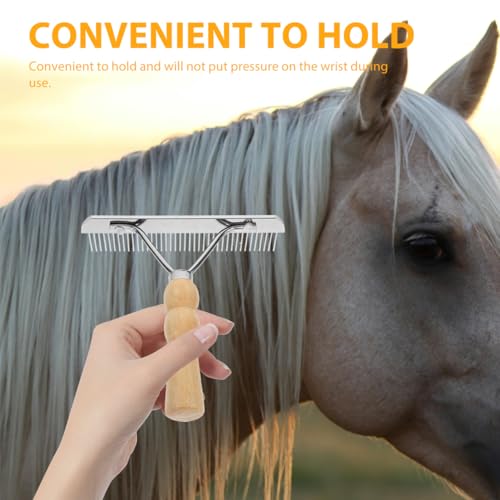 POPETPOP Horse Grooming Tool: Horse Mane and Tail Brush with Wood Handle - Combs for Pet Shedding, Dematting Brush Rake Comb for Sheep, Dog and Pet Grooming