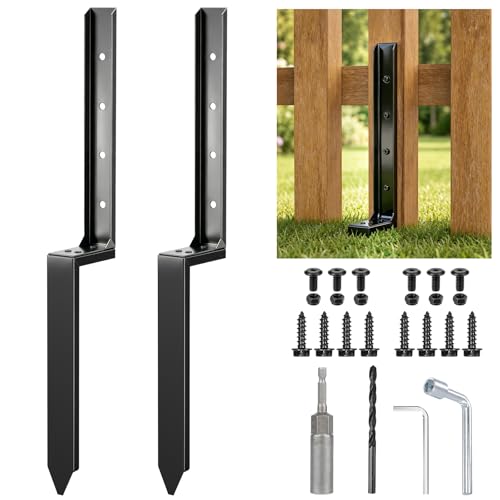 Fence Post Repair Kit, 2 Pack Heavy Duty Fence Post Anchor Stabilizer for Repairing Broken Leaning Tilted Damaged Wood - size: 2 PCS