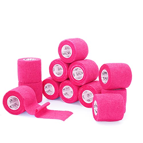 OK TAPE Self Adherent Cohesive Bandages Wrap 12Packs 2" x 5 Yards | Non-Woven for Thumb Finger Wrist Ankle Self Adhesive Bandage Wrap Breathable Vet Wrap Bandages Tape (Bright Pink) - color: Bright Pink, size: 2 In x 5 Yards