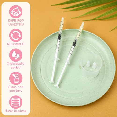 Trelaco 100 Sets 1 Ml Breast Milk Syringes No Needle Colostrum | Sterile Sealed with Caps and Cup, Baby Name Labels, Needle-free Harvesting for Storing Freezing Milk, For Postpartum Moms - size: 1 ml