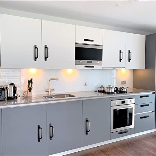 12 Pack 5 Inch 128 mm Matte Black Square Cabinet Handles with Base Plate Aluminum Cabinet Pulls Drawer Pulls Sliding Door Pulls Black Cabinet Handles - color: FlatBlack, size: 5 Inch