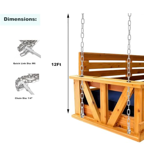 4 Pack 12 Foot 304 Stainless Steel Chain Kit for Bed Swings, Heavy Duty Daybed Porch Swing Bed Chain Hanging Replacement Kit, Fits Up to 12' Ceiling - size: 12 Feet Ceiling 12.5Ft*4