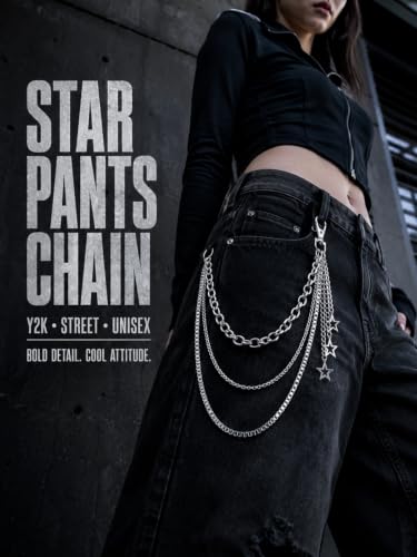Layered Wallet Chain, Pants Chain for Men and Women | Layered wallet and pants chains for men and women to style jeans with punk, Y2K, biker, and streetwear looks. - color: Starlight Silver - Star Triple