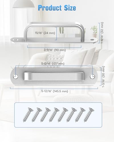 5.7 Inch Sliding Barn Door Handle - Aluminum Hardware Cabinet Pull Handles for Drawer, Closet, Shower/Glass/Shed/Kitchen/Garage Gate Doors with Screws (2, Silver) - color: Silver