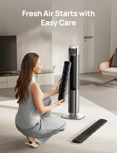 DREO Smart 42'' Tower Fan for Bedroom, 12 Speeds, 20dB Quiet Standing Fan | 40ft Far Airflow, 28 ft/s Cooling Airflow, 12 Speeds, 4 Modes, 90° Oscillating Fans for Indoors, 12H Timer, DC Motor
