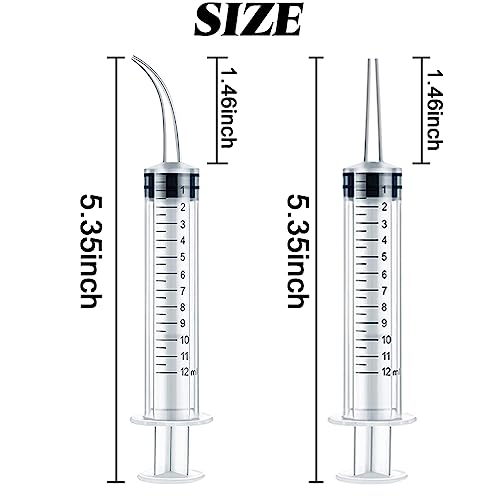 TIHOOD 16PCS 12ml/cc Plastic Syringes Set, Syringe with Curved Tip and Straight Tip, Disposable Irrigation Syringe Mouthwash Cleaner for Oral Care, Animal Feeding, with Measurement