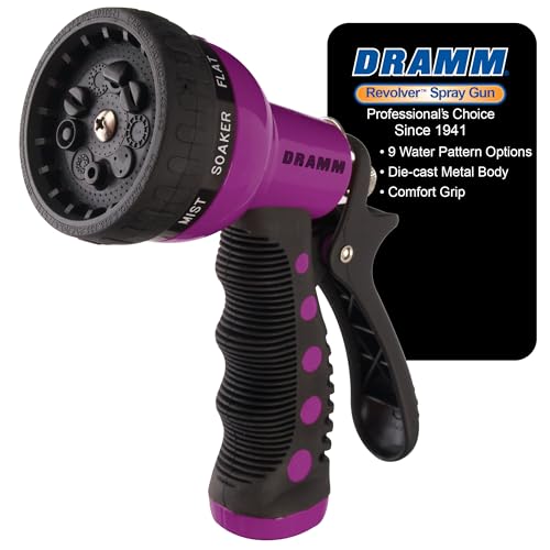 Dramm Revolver Heavy Duty Metal Garden Hose Nozzle – 9 Spray Patterns, High Pressure Jet, Thumb-Control Flow, Ergonomic Grip – Berry - color: Berry, size: No Size (Single), style: 9-Pattern Revolver