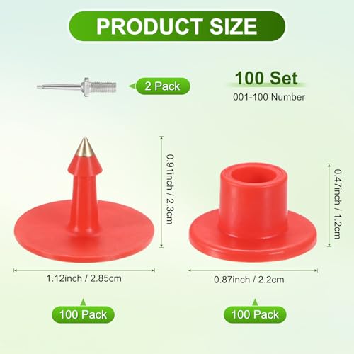 M METERXITY 100-Pack Cattle Ear Tags 001-100 Number, Plastic Round Livestock Tags with 2 Ear Label Needles for Cows/Sheep/Cattle/Pig, Farm Animal Identification Markers [Red] - color: Red