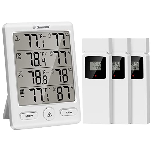 Geevon Indoor Outdoor Thermometer Wireless with 3 Remote Sensors, Digital Hygrometer Indoor Thermometer, Temperature Humidity Monitor Gauge with 200FT/60M Range - color: White