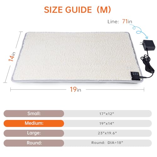 Cat Heating pad Indoor,Temperature Adjustable Kitten Heating pad Newborn with 12VDC Safe Voltage and Machine Washable（M：19 * 14IN） - size: M-19*14IN