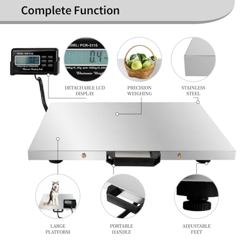 Digital Livestock Scale 660Lbs x 0.2Lbs,21'' x 17'' Veterinary Scale Pet Vet Scale Stainless Steel Platform Animal Scale,Electronic Postal Scale, Industrial Floor Scale