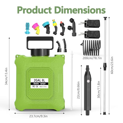 Battery Powered Sprayer 2 Gallon Electric Garden Sprayer for Plants & Weeds | Spray plants, tackle weeds & patios. USB-C rechargeable, 6 nozzles, stainless steel wand for all outdoor tasks. - color: GREEN