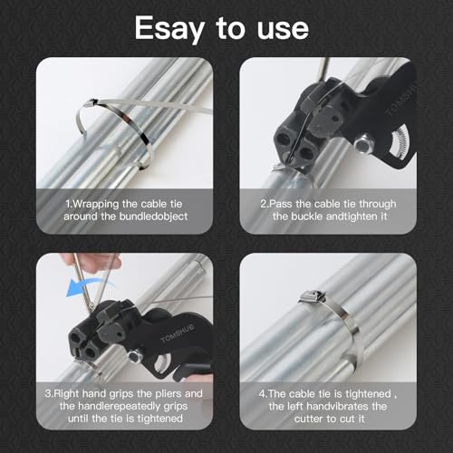 Metal Zip Tie Tool Kit, 100pcs 11.8 Inch Stainless Steel Zip Ties | Heavy Duty Self-locking Cable Tie Gun Kit for Fastening and Cutting Fence Exhaust Pipe Outdoor - color: Silver,black