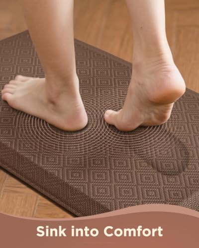 Ophanie Kitchen Mats for Floor, 3/4 Inch Thick, 24x70 Anti Fatigue Cushioned Mat,Kitchen Rugs,Waterproof,Comfort Ergonomic Standing Mat for Office,Home,Sink with 99+ Pairs of Anti-Slip Bottom Ridges - color: Brown, size: 24"L x 70"W x 0.8"Th