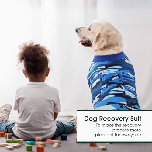 Kuoser Recovery Suit for Dogs Cats, Soft Dog Surgery Suit Female Male Spay | Professional Dog Onesie for Surgery, Substitute E-Collar & Cone, Prevent Licking Dog surgical suit Pet Neuter Suit - color: BlueCamo, size: X-small (Back:8.3-11.4'', Weight:4-7 L