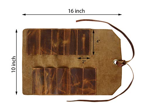 Leather Tool Roll Up Pouch - Leather Tool Wrench Roll/Chisel Bag by Rustic Town | Fit Carving & Hand Tools up to 9 inches, Compact Carry for Woodworkers, Electricians and DIY Projects, Secure Tie Closure
