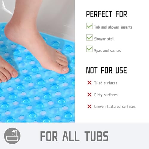 Yimobra Square Shower Floor Mat Non Slip, 21"X21" Machine Washable Bath Tub Mat, Soft on Feet, Bathmat with Drain Holes and Suction Cups, Fast Draining, Clear Blue - color: Clear Blue, size: 21 X 21 Inch
