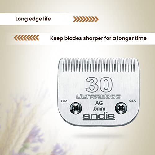 Andis 64075 UltraEdge Blade, Size 30, 1/50in, Chrome, for Larger Animals | Carbonized steel, rust & heat resistant, ideal for cattle & horses, andis clipper blade - style: 30 Blade (Pack of 1)