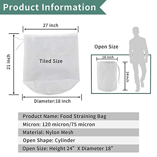 12"x18" Drawstring Straining Brew in a Bag 75 Micron Nylon Jelly Strainer Wine Beer Brew Filter Bag - size: 12"x18" Brew Bag - 75Micron