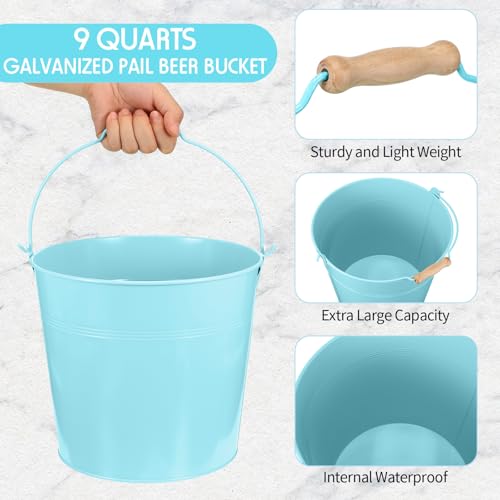 Didaey 12 Pcs 9 Quart Large Galvanized Metal Buckets with Handle Inch Heavy Duty Stainless Steel Pails Round Pail for Party Wedding, Crafts, Utensils, Table Centerpieces (Light Blue) - color: Light Blue