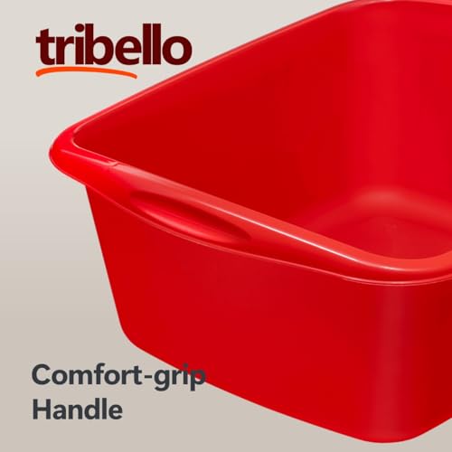 Tribello Plastic Wash Tub Dishpan Basin and Foot Bath for Soaking Feet, Laundry Hand Wash Bucket, Dish Pans for Washing and Storage Cleaning Supplies - 12 Quarts - Heavy Duty - Made in USA (Red) - color: Red