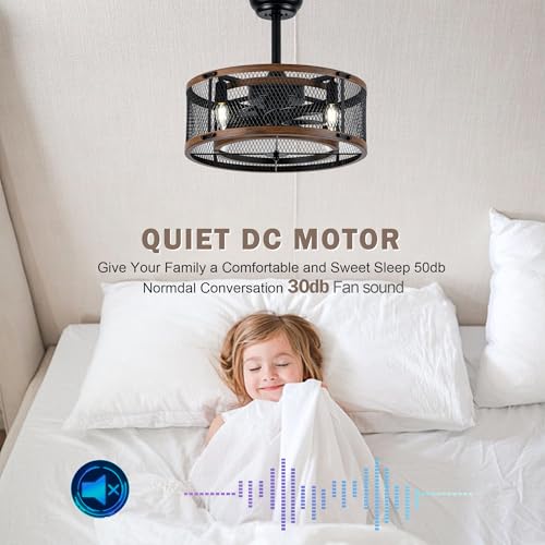 19" Modern Fandelier Ceiling Fan with Lights Remote Black Caged | Chandelier Ceiling Fan Industrial Fandelier for Bedroom Living Room, Reversible DC Motor 6 Speeds, 4 E12 Bulbs (Not Included) - color: Mesh Cage